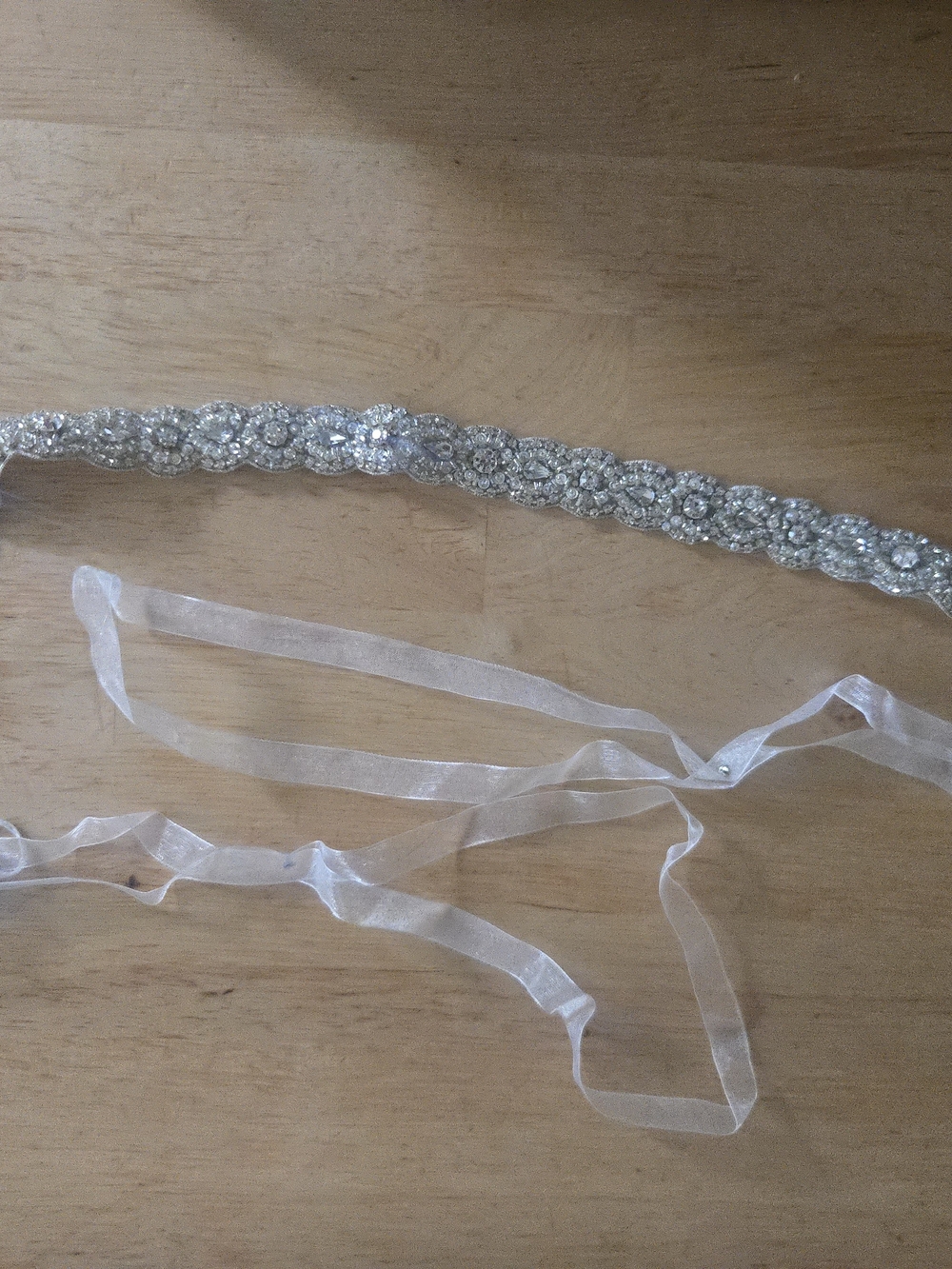 Bling Silver Crystal Bridal Sash with Sheer Ribbon